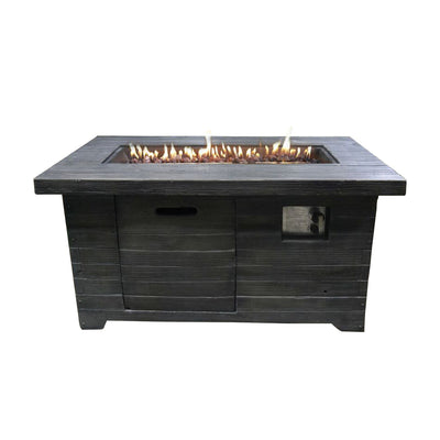 Rectangular Wood Look Gas Powered Fire Pit with Lava Rocks, Gray