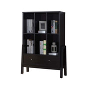 Two Drawers Wooden Bookcase with Six Open Shelves, Black