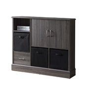 Wooden Storage Cabinet with one Drawer and Open Shelf, Gray and Black