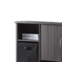 Wooden Storage Cabinet with one Drawer and Open Shelf, Gray and Black