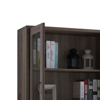 Two Drawers Wooden Book Cabinet with Three Interior Shelves, Taupe Brown