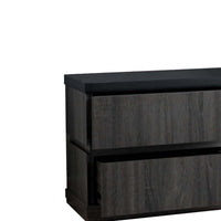 Four Drawers Wooden Tv Stand with Two Open Shelves, Dark Gray and Black