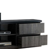 Four Drawers Wooden Tv Stand with Two Open Shelves, Dark Gray and Black