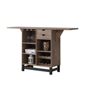 Spacious Wooden Wine Cabinet with Drop Down Leaf and Open Compartments, Brown