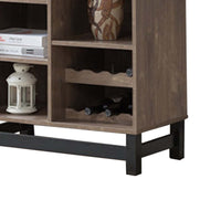 Spacious Wooden Wine Cabinet with Drop Down Leaf and Open Compartments, Brown