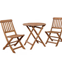 3 Piece Wooden Caf? Set with Foldable Chairs and Table, Brown