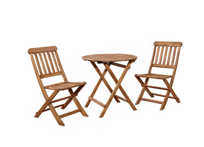 3 Piece Wooden Caf? Set with Foldable Chairs and Table, Brown