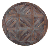 Round Wooden Wall Art with Parquet Pattern, Antique Gray and Brown