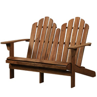 Classic Style Wooden Double Bench with Slated Backrest, Brown
