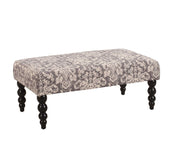 Fabric Upholstered Bench with Turned Legs, Black and Gray