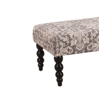 Fabric Upholstered Bench with Turned Legs, Black and Gray