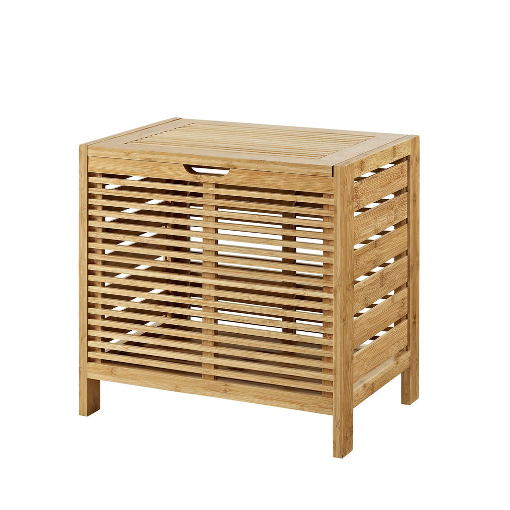 Slated Design Bamboo Hamper with Spacious Storage and Hinge Lid, Brown