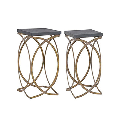 Iron Nesting Tables with Wooden Top, Set of Two, Gold and Gray