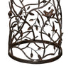 Glass Top Iron Accent Table with Bird and Branch Motif, Brown and Clear