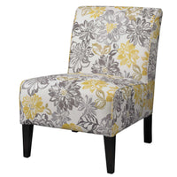 Floral Fabric Upholstered Slipper Chair with Wooden Legs, Multicolor
