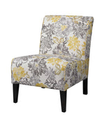 Floral Fabric Upholstered Slipper Chair with Wooden Legs, Multicolor