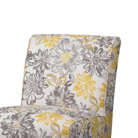 Floral Fabric Upholstered Slipper Chair with Wooden Legs, Multicolor