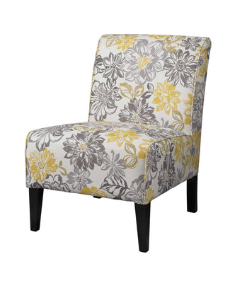 Floral Fabric Upholstered Slipper Chair with Wooden Legs, Multicolor