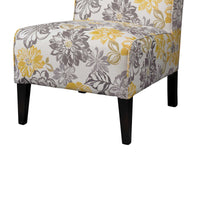 Floral Fabric Upholstered Slipper Chair with Wooden Legs, Multicolor