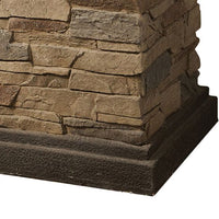Square Outdoor Gas Fire Pit with Lava Rocks and Stone Cladding, Brown