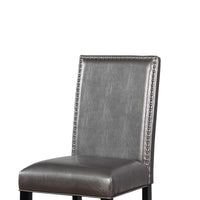 Wooden Bar Stool with Shiny Nailhead Trim Details, Black and Gray