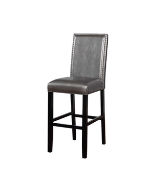 Wooden Bar Stool with Shiny Nailhead Trim Details, Black and Gray