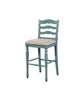 Wooden Bar Stool with Ladder Back Design and Footrails, Blue