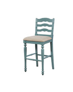 Wooden Bar Stool with Ladder Back Design and Footrails, Blue