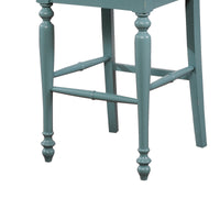 Wooden Bar Stool with Ladder Back Design and Footrails, Blue