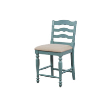 Wooden Counter Stool with Ladder Back Design and Footrails, Blue