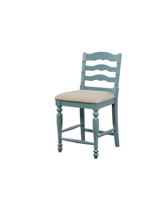 Wooden Counter Stool with Ladder Back Design and Footrails, Blue