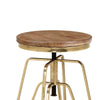 Modern Metal Stool with Adjustable Wooden Seat, Brown and Gold