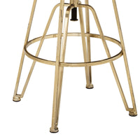 Modern Metal Stool with Adjustable Wooden Seat, Brown and Gold