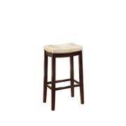 Wooden Bar Stool with Faux Leather Upholstery, Cream and Brown