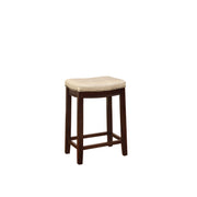 Wooden Counter Stool with Faux Leather Upholstery, Cream and Brown