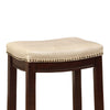 Wooden Counter Stool with Faux Leather Upholstery, Cream and Brown