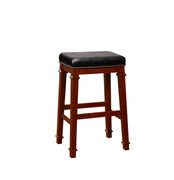 Wooden Bar Stool With Faux Leather upholstery, Brown and Black