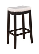 Wooden Bar Stool with Faux Leather Upholstery, Cream and Dark Brown