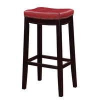 Wooden Bar Stool with Faux Leather Upholstery, Red and Brown