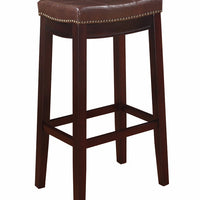 Wooden Bar Stool with Faux Leather Upholstery, Brown