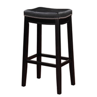 Wooden Bar Stool with Faux Leather Upholstery, Black