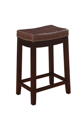 Wooden Counter Stool with Faux Leather Upholstery, Brown