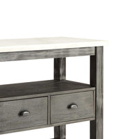 Traditional Style Wooden and Marble Server with Three Drawers, White and Gray