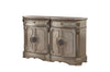 Traditional Style Wooden Server with Two Drawers and Marble Top, Champagne Brown