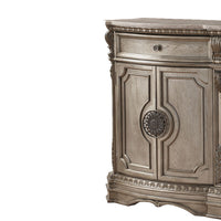 Traditional Style Wooden Server with Two Drawers and Marble Top, Champagne Brown