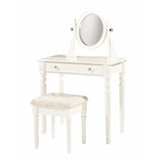 Wooden Vanity Set with Adjustable Mirror and Drawer, White and Beige