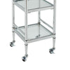 Transitional Style Metal Cart with Three Shelves, Silver and Clear