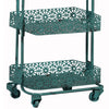 3 Tier Spacious Metal Cart with Pierced Floral Design, Blue