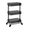 3 Tier Spacious Metal Cart with Pierced Floral Design, Black