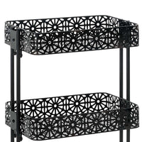 3 Tier Spacious Metal Cart with Pierced Floral Design, Black